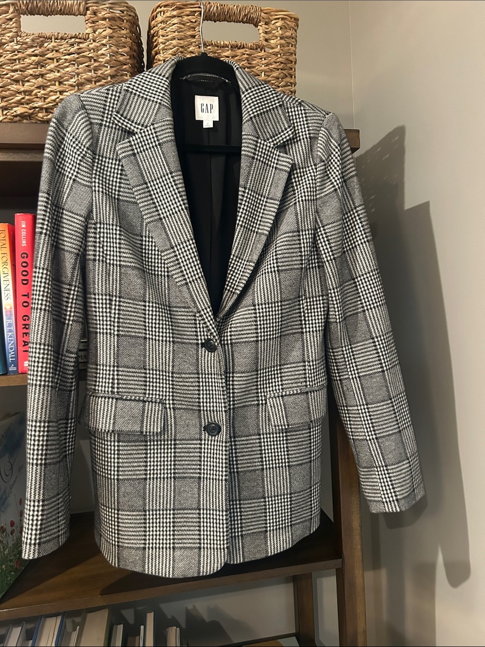 GAP Women's Black & White Glen Plaid Blazer